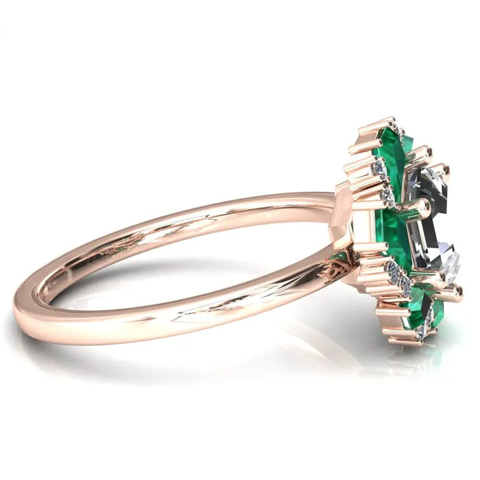 Fire Brilliance Rings 70mm Hexagon Center Kite Cut Green Emerald Cluster Halo Ring