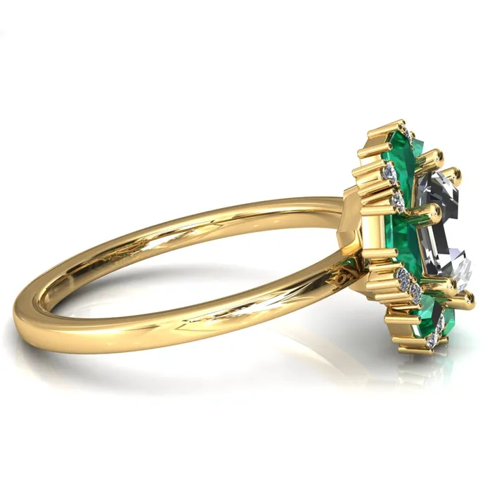Fire Brilliance Rings 70mm Hexagon Center Kite Cut Green Emerald Cluster Halo Ring