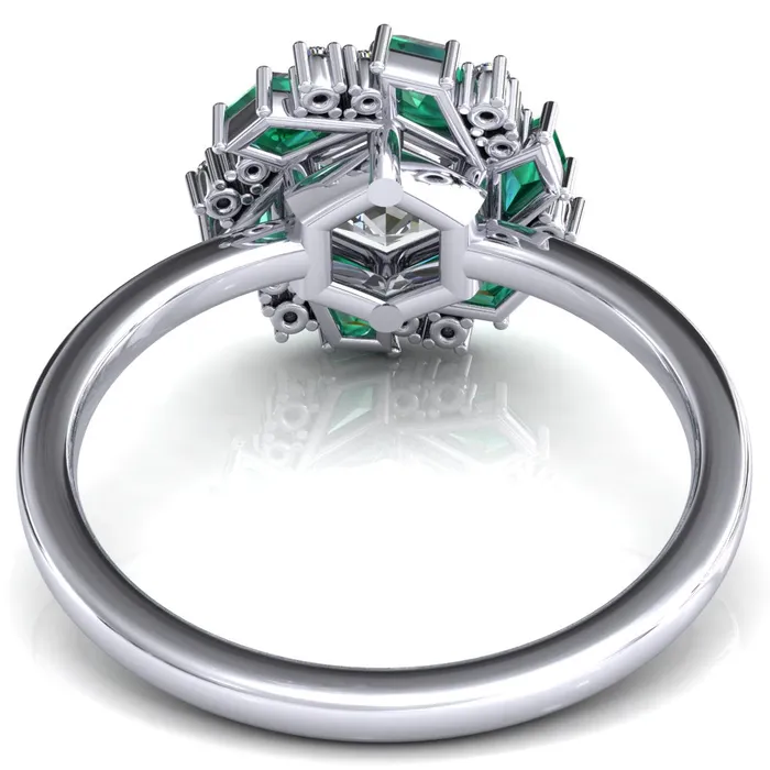 Fire Brilliance Rings 70mm Hexagon Center Kite Cut Green Emerald Cluster Halo Ring