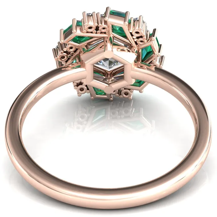 Fire Brilliance Rings 70mm Hexagon Center Kite Cut Green Emerald Cluster Halo Ring