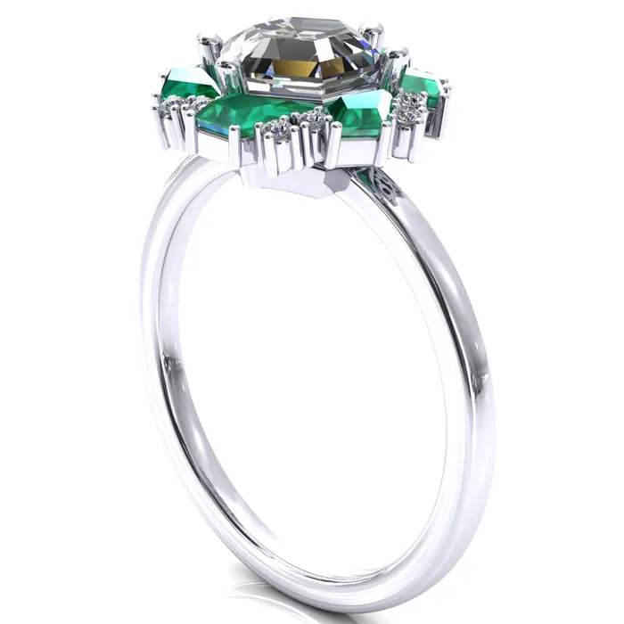 Fire Brilliance Rings 70mm Hexagon Center Kite Cut Green Emerald Cluster Halo Ring