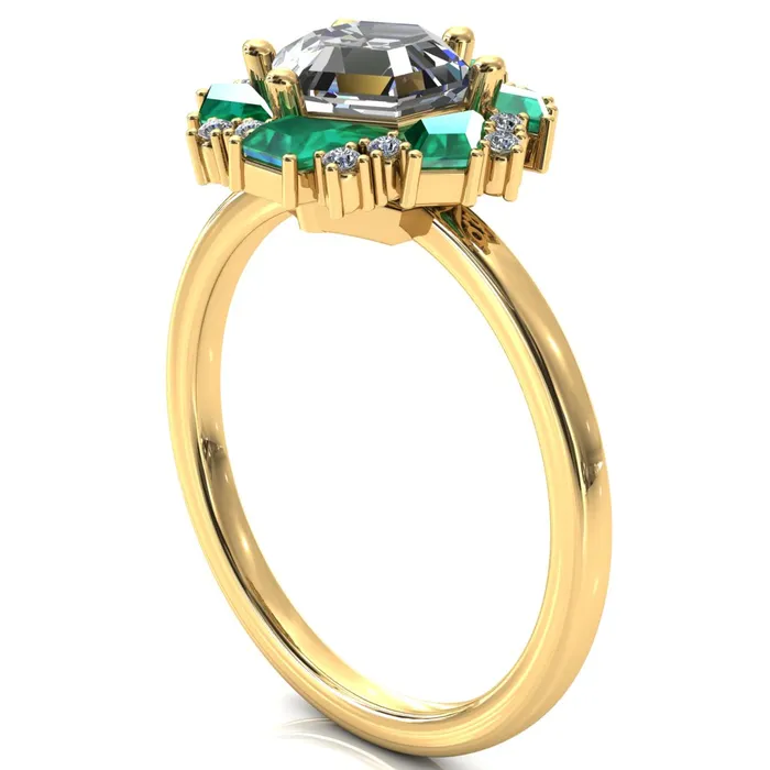 Fire Brilliance Rings 70mm Hexagon Center Kite Cut Green Emerald Cluster Halo Ring