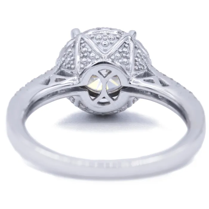 Fire Brilliance Rings 8mm Round Center 14K White Gold Diamond Double Shoulders and Halo Ring