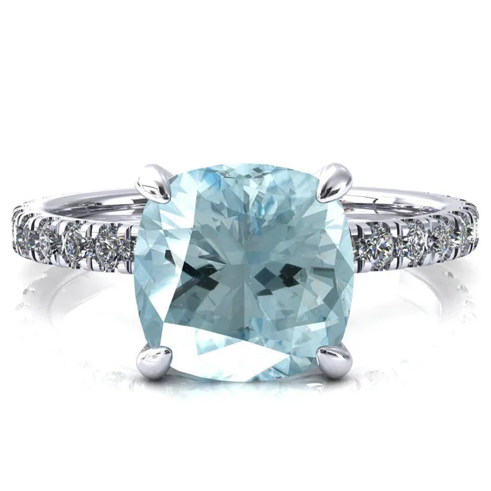 Fire Brilliance Rings Alessi Cushion Aqua Blue Spinel 4 Claw Prong 34 Micro Pave Engagement Ring Fire Brilliance Rings Alessi Cushion Aqua Blue Spinel 4 Claw Prong 34 Micro Pave Engagement Ring