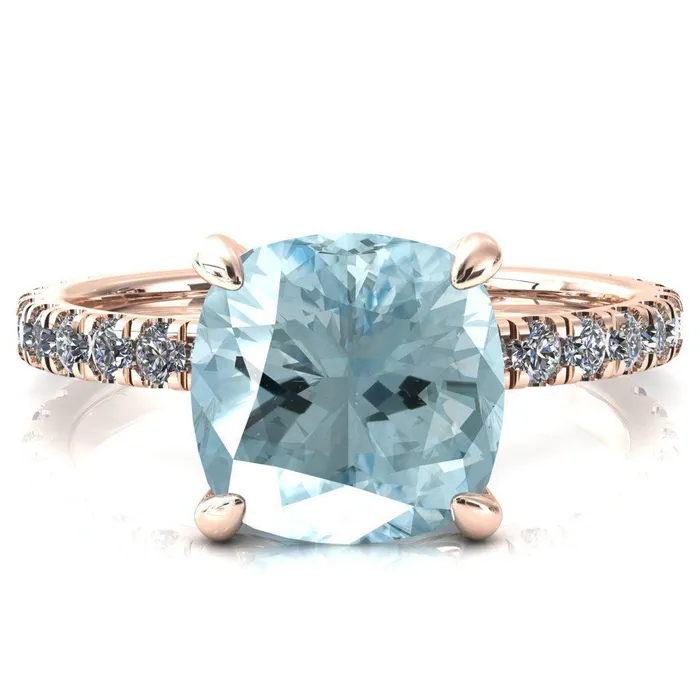Fire Brilliance Rings Alessi Cushion Aqua Blue Spinel 4 Claw Prong 34 Micro Pave Engagement Ring