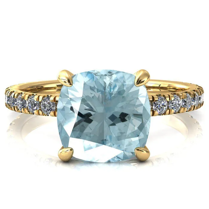 Fire Brilliance Rings Alessi Cushion Aqua Blue Spinel 4 Claw Prong 34 Micro Pave Engagement Ring