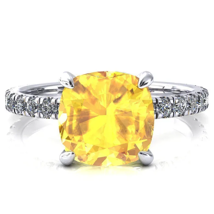 Fire Brilliance Rings Alessi Cushion Yellow Sapphire 4 Claw Prong 34 Micro Pave Engagement Ring Fire Brilliance Rings Alessi Cushion Yellow Sapphire 4 Claw Prong 34 Micro Pave Engagement Ring