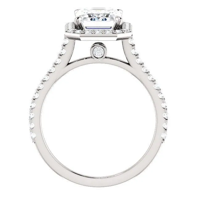 Fire Brilliance Rings Emerald Moissanite Diamond Accent Ice Halo Bezel Ring