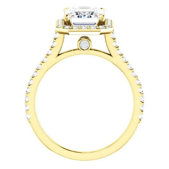 Fire Brilliance Rings Emerald Moissanite Diamond Accent Ice Halo Bezel Ring
