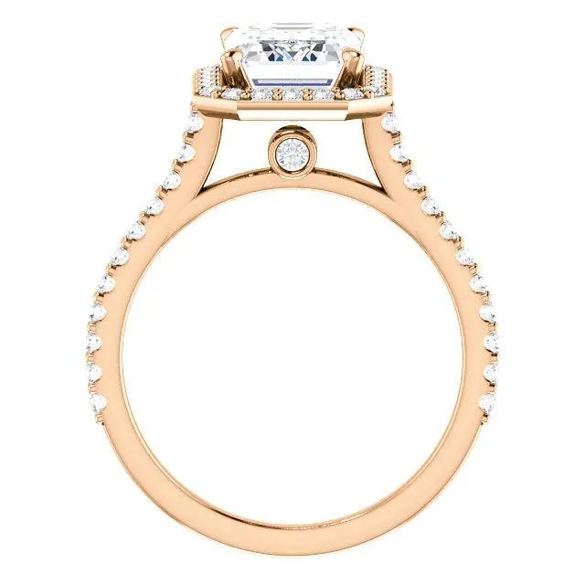 Fire Brilliance Rings Emerald Moissanite Diamond Accent Ice Halo Bezel Ring