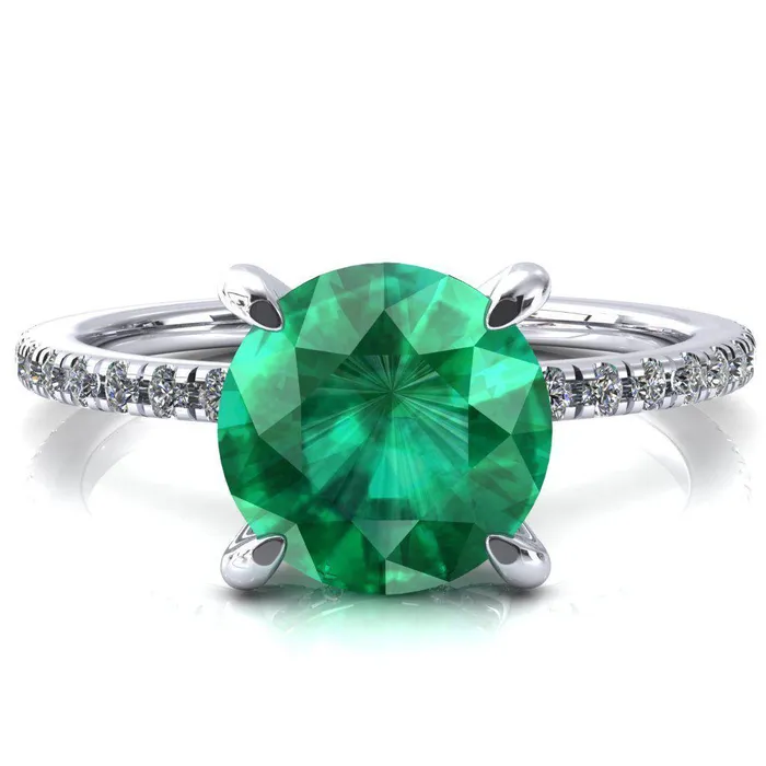 Fire Brilliance Rings Ezili Round Emerald 4 Claw Prong Micro Pave Diamond Sides Engagement Ring Fire Brilliance Rings Ezili Round Emerald 4 Claw Prong Micro Pave Diamond Sides Engagement Ring