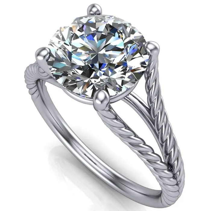 Fire Brilliance Rings Gabriel Round Center Stone Split Band 4 Prong Engagement Ring
