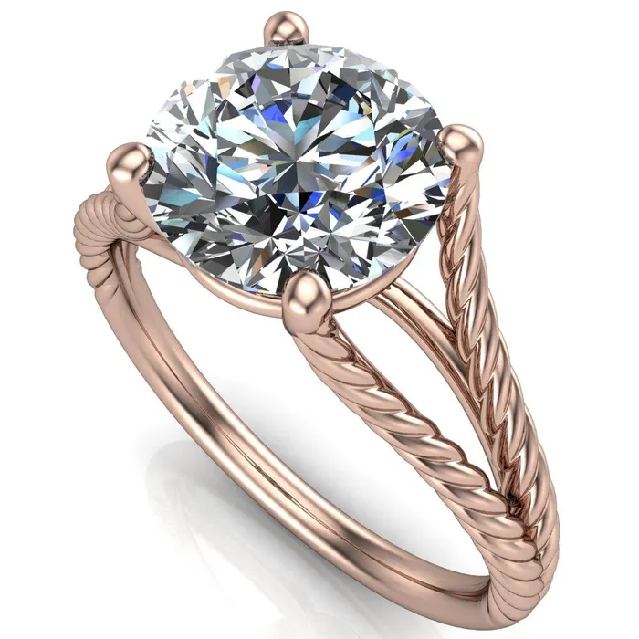 Fire Brilliance Rings Gabriel Round Center Stone Split Band 4 Prong Engagement Ring