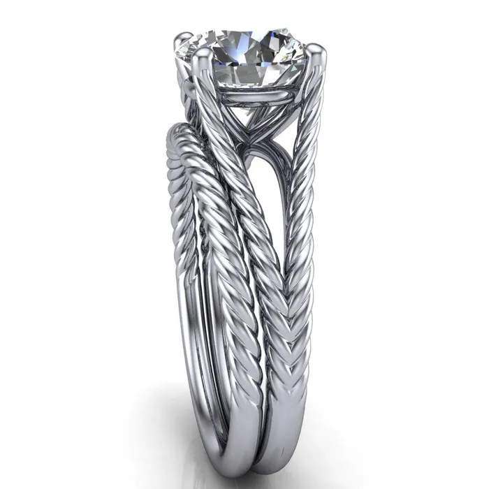 Fire Brilliance Rings Gabriel Round Center Stone Split Band 4 Prong Engagement Ring