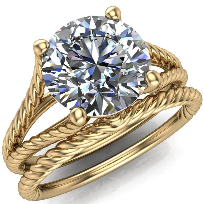 Fire Brilliance Rings Gabriel Round Center Stone Split Band 4 Prong Engagement Ring