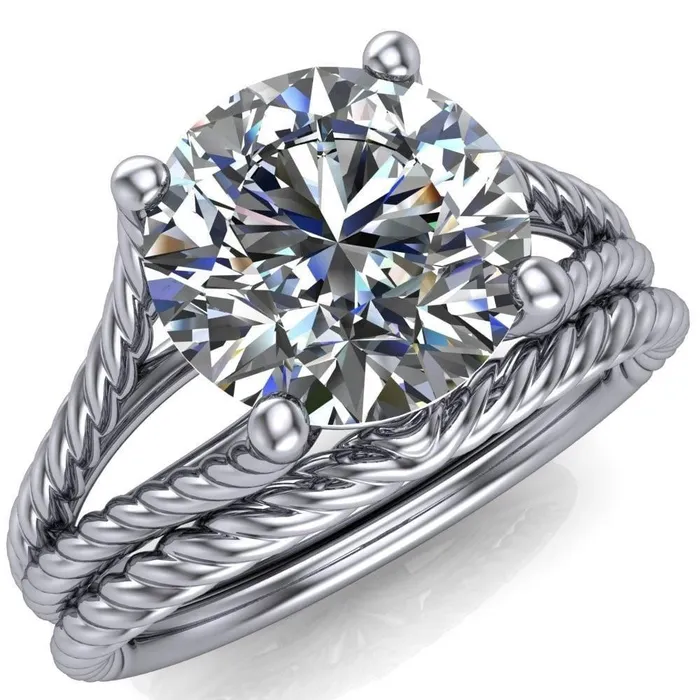 Fire Brilliance Rings Gabriel Round Center Stone Split Band 4 Prong Engagement Ring