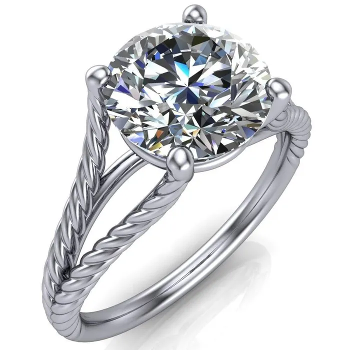 Fire Brilliance Rings Gabriel Round Center Stone Split Band 4 Prong Engagement Ring