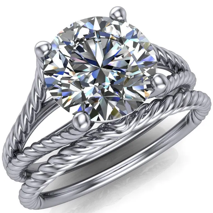 Fire Brilliance Rings Gabriel Round Center Stone Split Band 4 Prong Engagement Ring