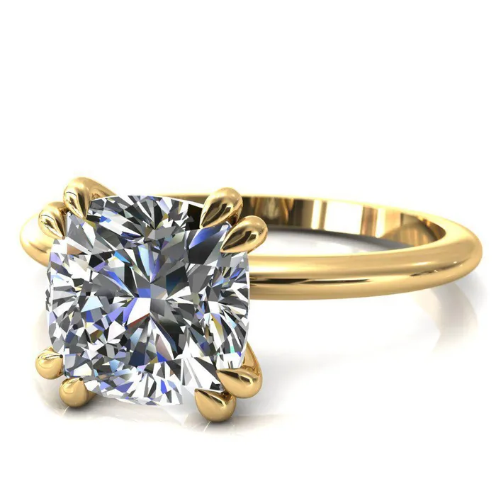 Fire Brilliance Rings Gracey Cushion Center Stone 4 Double Claw Prong Engagement Ring