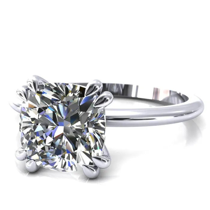 Fire Brilliance Rings Gracey Cushion Center Stone 4 Double Claw Prong Engagement Ring