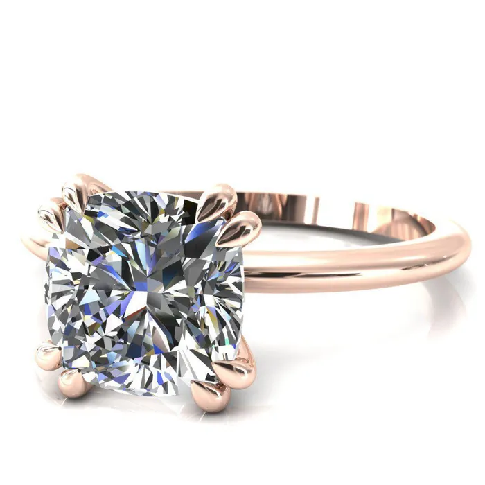Fire Brilliance Rings Gracey Cushion Center Stone 4 Double Claw Prong Engagement Ring