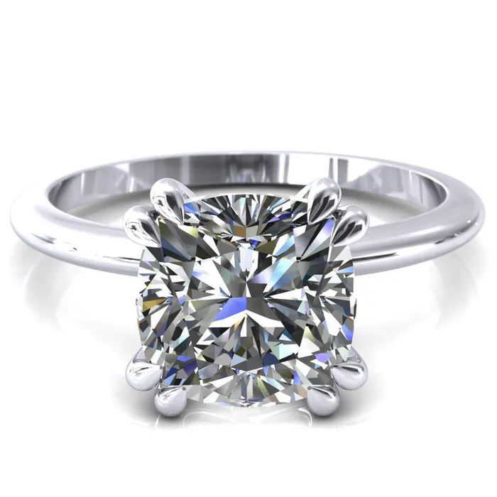 Fire Brilliance Rings Gracey Cushion Center Stone 4 Double Claw Prong Engagement Ring
