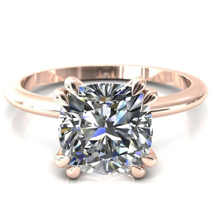 Fire Brilliance Rings Gracey Cushion Center Stone 4 Double Claw Prong Engagement Ring
