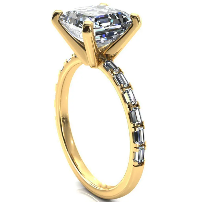 Fire Brilliance Rings Judie Asscher Moissanite 4 VProng 12 Micropav Baguette Diamond Accent Engagement Ring