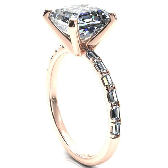 Fire Brilliance Rings Judie Asscher Moissanite 4 VProng 12 Micropav Baguette Diamond Accent Engagement Ring