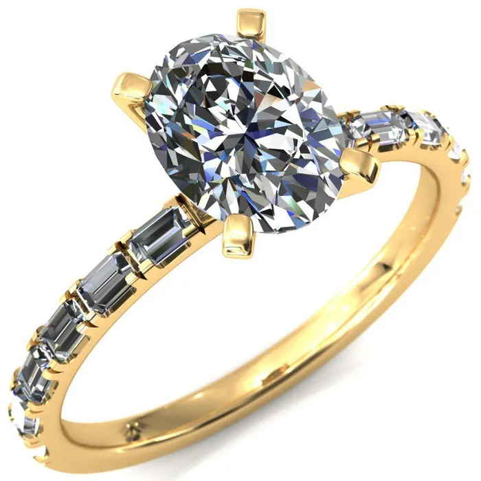 Fire Brilliance Rings Judie Oval Center Stone 4 VProng 12 Micropav Baguette Diamond Accent Engagement Ring Fire Brilliance Rings Judie Oval Center Stone 4 VProng 12 Micropav Baguette Diamond Accent Engagement Ring