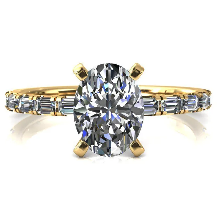 Fire Brilliance Rings Judie Oval Center Stone 4 VProng 12 Micropav Baguette Diamond Accent Engagement Ring