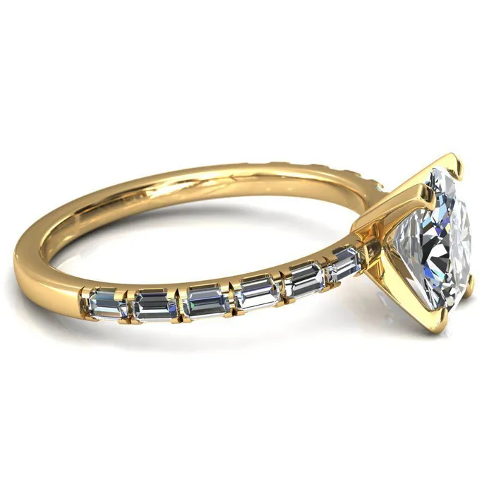 Fire Brilliance Rings Judie Oval Center Stone 4 VProng 12 Micropav Baguette Diamond Accent Engagement Ring