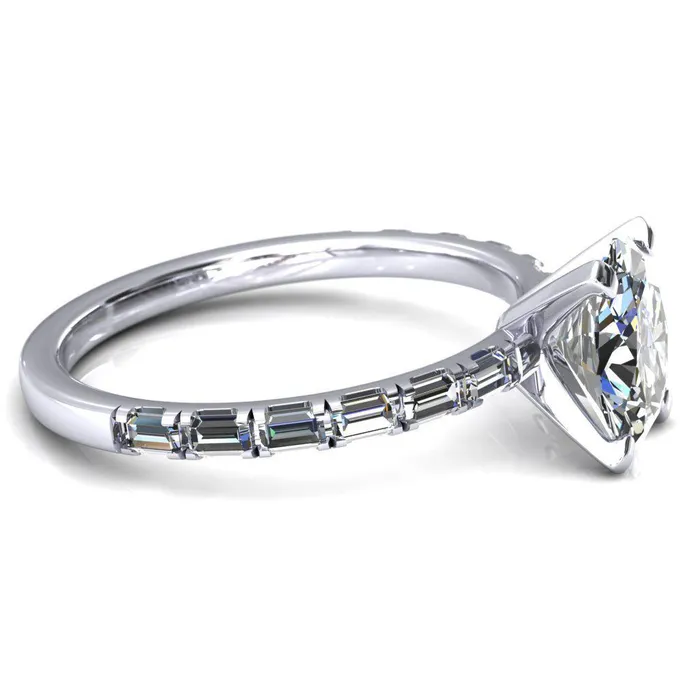 Fire Brilliance Rings Judie Oval Center Stone 4 VProng 12 Micropav Baguette Diamond Accent Engagement Ring