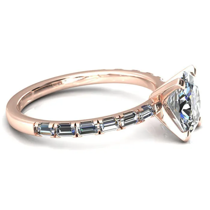 Fire Brilliance Rings Judie Oval Center Stone 4 VProng 12 Micropav Baguette Diamond Accent Engagement Ring