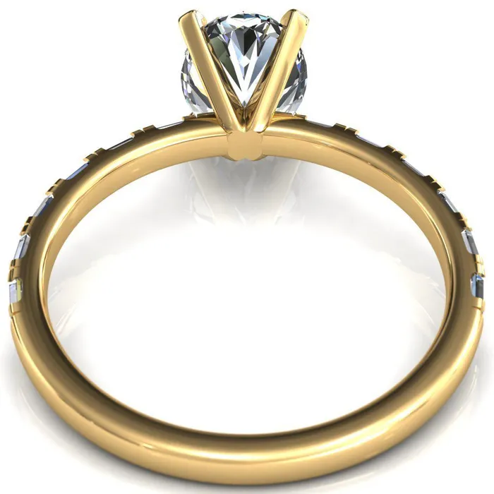 Fire Brilliance Rings Judie Oval Center Stone 4 VProng 12 Micropav Baguette Diamond Accent Engagement Ring