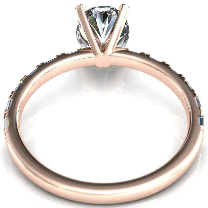Fire Brilliance Rings Judie Oval Center Stone 4 VProng 12 Micropav Baguette Diamond Accent Engagement Ring