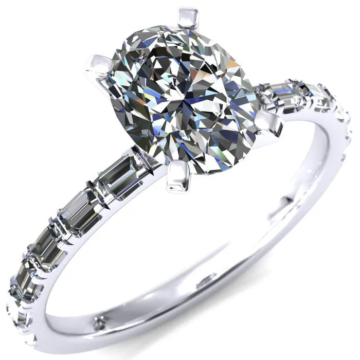 Fire Brilliance Rings Judie Oval Center Stone 4 VProng 12 Micropav Baguette Diamond Accent Engagement Ring