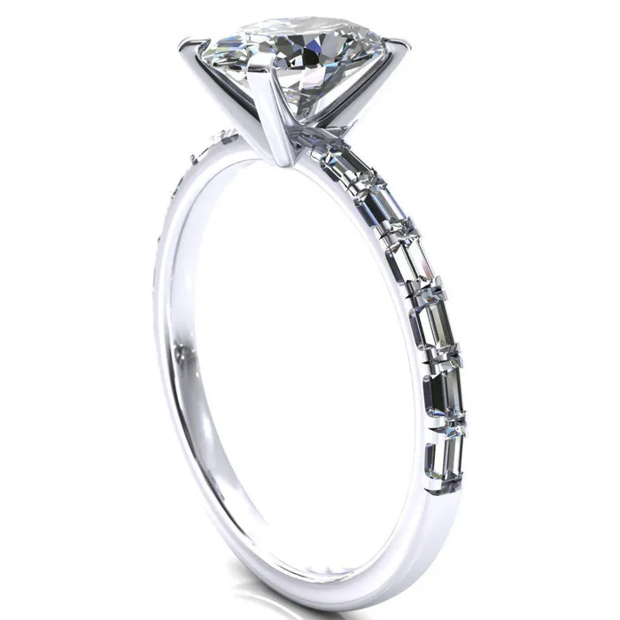 Fire Brilliance Rings Judie Oval Center Stone 4 VProng 12 Micropav Baguette Diamond Accent Engagement Ring