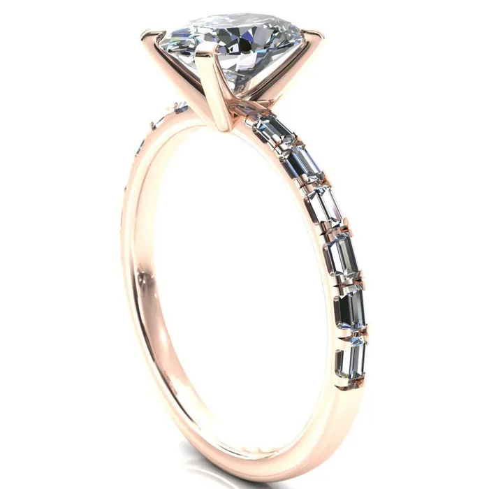 Fire Brilliance Rings Judie Oval Center Stone 4 VProng 12 Micropav Baguette Diamond Accent Engagement Ring