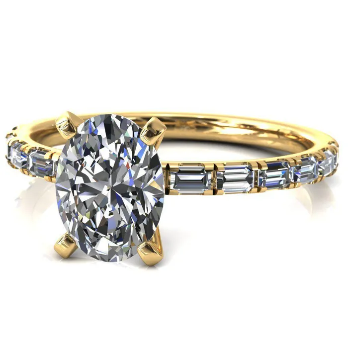 Fire Brilliance Rings Judie Oval Center Stone 4 VProng 12 Micropav Baguette Diamond Accent Engagement Ring