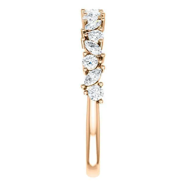 Fire Brilliance Rings Juliette Round and Marquise Diamond 12 Eternity Under Bezel Wedding Anniversary Band