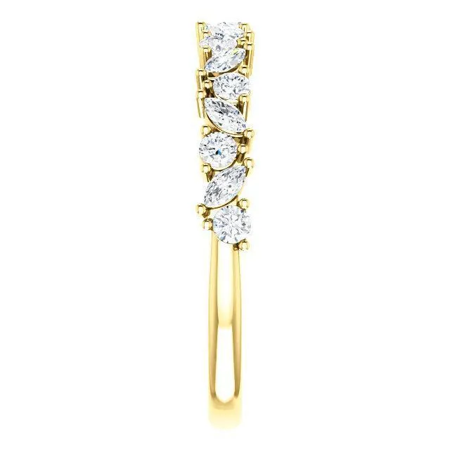 Fire Brilliance Rings Juliette Round and Marquise Diamond 12 Eternity Under Bezel Wedding Anniversary Band