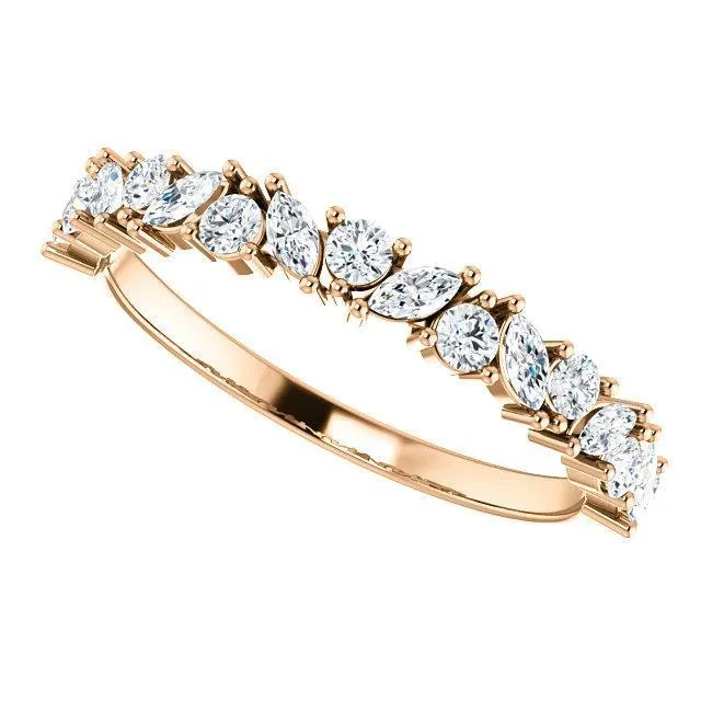Fire Brilliance Rings Juliette Round and Marquise Diamond 12 Eternity Under Bezel Wedding Anniversary Band