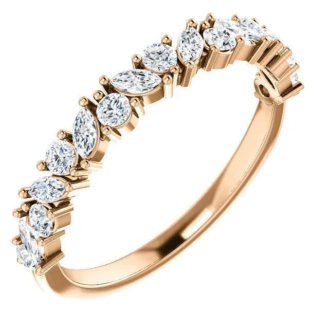 Fire Brilliance Rings Juliette Round and Marquise Diamond 12 Eternity Under Bezel Wedding Anniversary Band