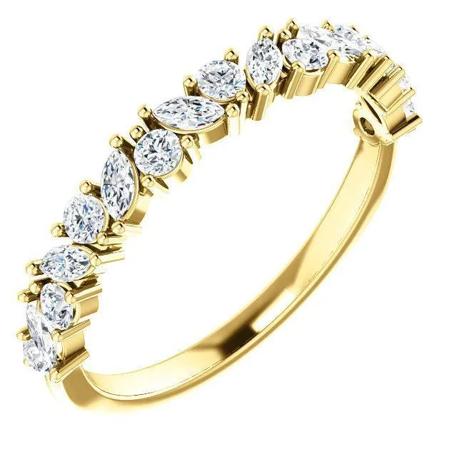 Fire Brilliance Rings Juliette Round and Marquise Diamond 12 Eternity Under Bezel Wedding Anniversary Band