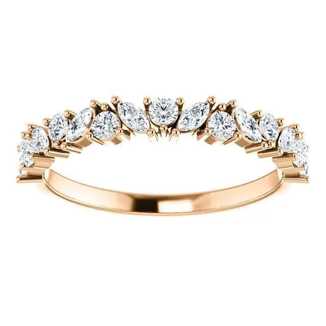 Fire Brilliance Rings Juliette Round and Marquise Diamond 12 Eternity Under Bezel Wedding Anniversary Band