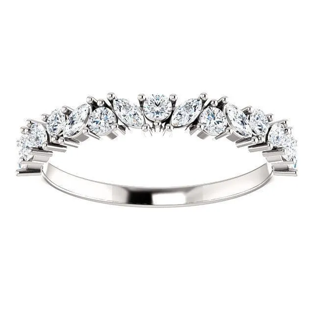 Fire Brilliance Rings Juliette Round and Marquise Diamond 12 Eternity Under Bezel Wedding Anniversary Band