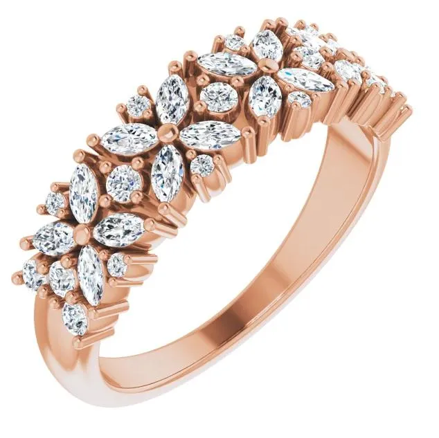 Fire Brilliance Rings Juliette Round and Marquise Diamond or Moissanite 12 Eternity Floral Wedding Anniversary Band Fire Brilliance Rings Juliette Round and Marquise Diamond or Moissanite 12 Eternity Floral Wedding Anniversary Band