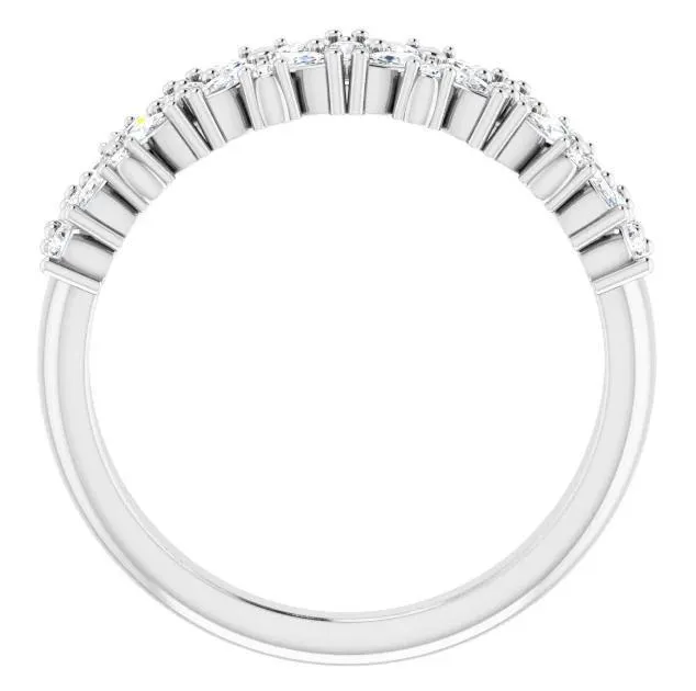 Fire Brilliance Rings Juliette Round and Marquise Diamond or Moissanite 12 Eternity Floral Wedding Anniversary Band