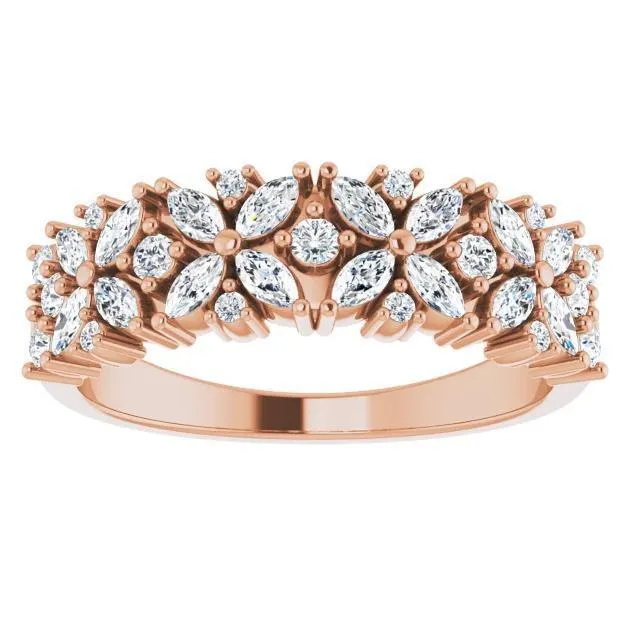 Fire Brilliance Rings Juliette Round and Marquise Diamond or Moissanite 12 Eternity Floral Wedding Anniversary Band